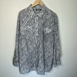 Ralph Lauren Shirt Women 3X Black White Paisley Classic Silk Travel Lightweight